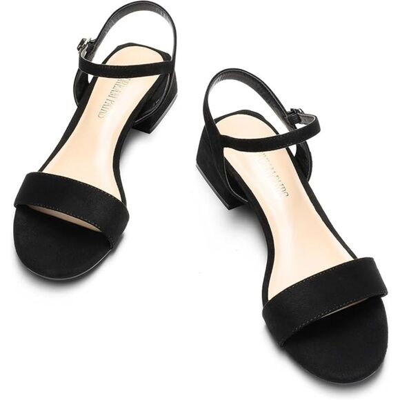 👡 DREAM PAIRS Low Heels Ankle Strap Block Heel Black Suede Sandals Size 9 - Picture 2 of 9